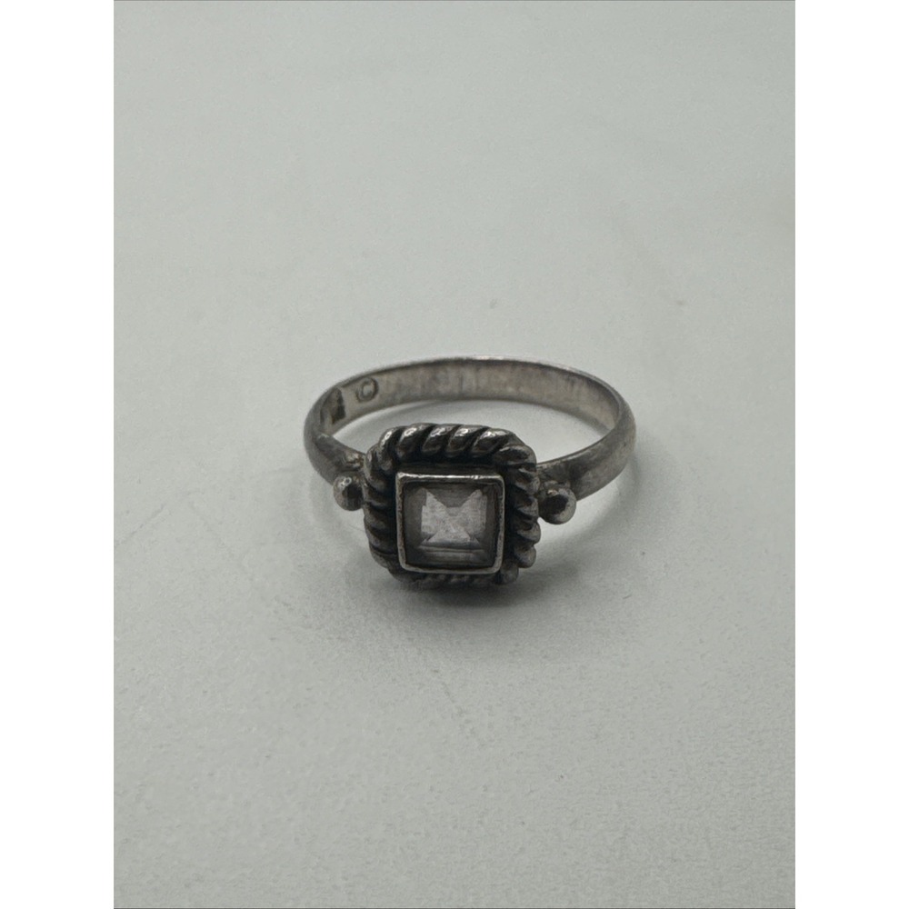 Sterling Silver Rose Quartz Vintage Ring Sz 8 Square Stone Pink Stone Marked SU‎